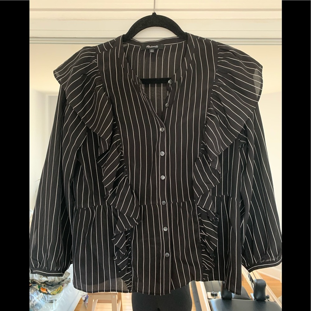 Black with White pinstripe blouse